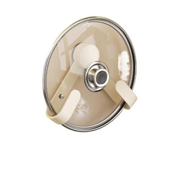 Imagem de Suporte ajustável para tampa de panela, suporte adesivo sem broca, organizador de tampa de panela para porta de armário/montado na parede, serve para tampas de 15 a 35 cm (branco)