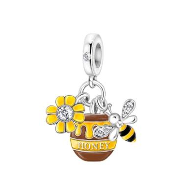 Imagem de Amuefer S925 Pingente de pote de mel, flor amarela, abelha, jarra, presente de joias, aniversário, Natal, Dia das Mães, Dia dos Namorados, casal amigo da família, pulseiras, colares, pingentes
