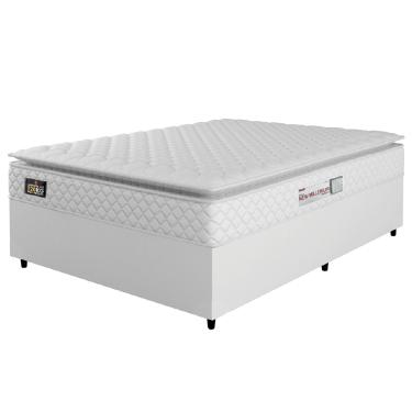 Imagem de Cama Box Casal Queen Colchão Espuma D33 Pillow Top New Millenium 158x198x57cm Branco Linho Hellen