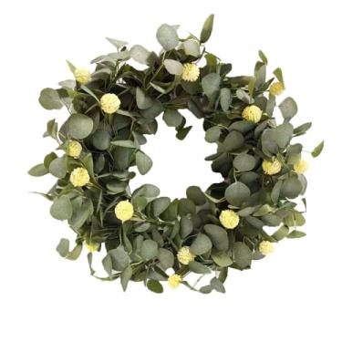 Imagem de Beigeok Guirlandas artificiais de eucalipto de 61 cm para porta da frente para decoração de primavera, verão, todas as estações, para varanda, janela, decoração de pendurar no feriado