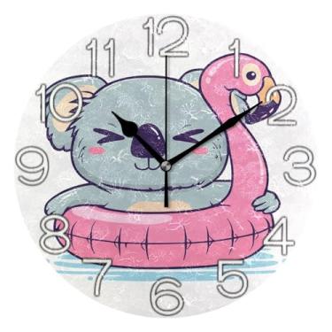 Imagem de GAIGEO Relógio de parede analógico decorativo moderno alimentado por bateria para quarto e cozinha, decoração de parede para sala de estar bonito cinza coala rosa flamingo, 25 cm, ponteiros dourados