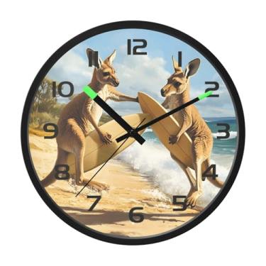 Imagem de CEBUGI Relógio de parede com luz noturna de 30,5 cm, que brilha no escuro, com sensor de voz, canguru, skate, relógio de parede operado por bateria para decoração de quarto e sala de estar