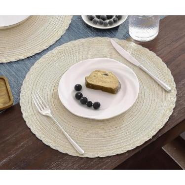 Imagem de Jogo Americano Redondo 4 ou 8 Peças em Algodão e Linho – Lugar Americano Mesa Posta para Jantar e Decoração (B1009-KIT8)