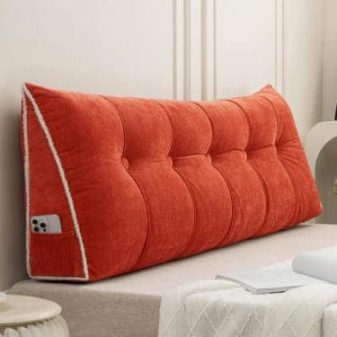 Imagem de Travesseiro de cabeceira grande para leitura, almofada de cabeceira, almofada triangular para encosto, descanso de cama, cama, cama, beliche, dormitório, vermelho, 120 x 50 x 20 cm