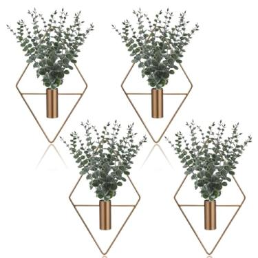Imagem de Jexine Vaso suspenso de metal artificial de eucalipto, suporte para plantas internas, geométrico, moderno, boêmio, banheiro, decoração de parede para sala de estar, escritório em casa (Bronze, 8 peças