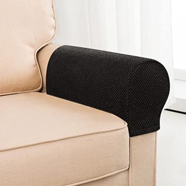 Imagem de Capas de apoio de braço de sofá, conjunto de 2 capas de tecido elástico para poltrona para sofá para descanso de braço, capas para poltronas e poltronas, pretas