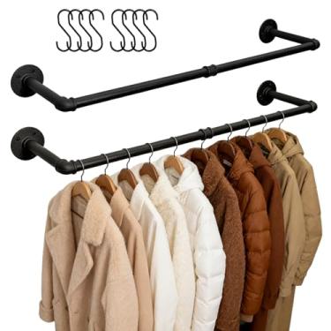 Imagem de Aduanbang Suporte para roupas de tubulação industrial, suporte de parede resistente de 96 cm, barra de ferro preto, haste removível para armazenamento de armário (2)