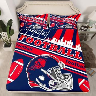 Imagem de Feelyou Jogo de lençol solteiro de futebol americano Nova Inglaterra para fãs de futebol americano, mulheres, homens, cidade, rúgbi, vermelho, azul marinho