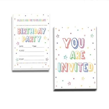 Imagem de Qwertirsr Convites de aniversário Let's Play Design dupla face (25 cartões + envelopes) com envelopes convites de festa de aniversário infantis, lembrancinhas de festa para meninos, meninas e