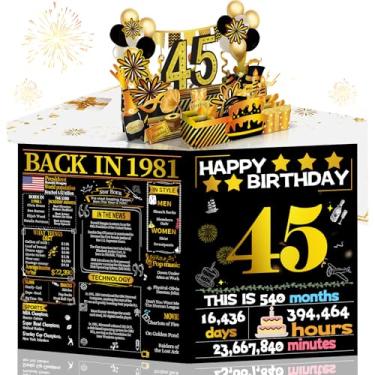 Imagem de Joycard Cartão de aniversário de 45 anos para mulheres e homens, presente de feliz aniversário pop-up 3D para ela, decorações engraçadas de aniversário de 45 anos para esposa e marido, tema retrô