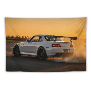 Imagem de HouLaiZhe JDM Tapeçaria de carro pôr do sol drift carro Jdm S2000 pendurar na parede quarto decoração de casa tapeçarias estética piquenique decoração de parede arte de parede para dormitório sala de