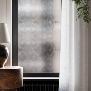 Imagem de Flortlias Película para janela de privacidade, vitral, padrão de treliça, geometria, gravada, para porta de vidro com ferramentas, cristal losango, 43 cm x 200 cm