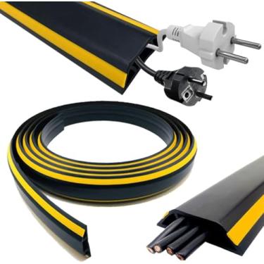 Imagem de Protetor de cabo de borracha de 3 metros, organizador de fios, corretivo de cavidades para casa, escritório, exterior, interior (preto e amarelo)