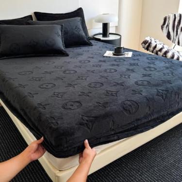 Imagem de Capa de colchão com bolso extra profundo, lençóis, protetor de colchão de flanela felpudo quente, resistente a vincos, para uma experiência de sono aconchegante e elegante - preto ||120 x 200 cm
