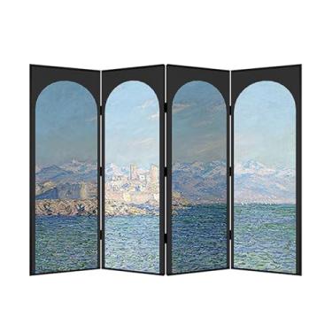 Imagem de Divisor de quarto, tela de privacidade de madeira com 4 painéis de 1,8 m de altura, divisória de parede com moldura de madeira para quarto ou escritório em casa (C)