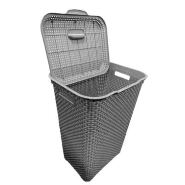 Imagem de Cesto Para Roupa Suja brinquedo Rattan 72 Litros Retangular Com Tampa Resistente Lavanderia Quarto(CINZA)