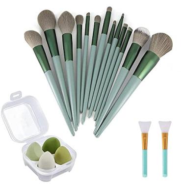 Imagem de Goodern Conjunto de 16 pincéis de maquiagem, kit de pincéis de cosméticos modernos com pincel de rosto e ovo de beleza, durável e impermeável, conjunto de pincéis de maquiagem para olhos e blush para