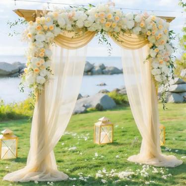 Imagem de Shillance Tecido drapeado de arco de casamento champanhe claro, 1 pacote com 73,7 cm x 5,8 m de tecido transparente, cortina de arco, cortina de teto, para decoração de festa de aniversário