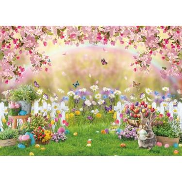 Imagem de Pano de fundo de primavera de Páscoa para fotografia, 20 x 1,5 m, flores rosa, gramado verde, cenário natural, decoração de festa de aniversário de Páscoa, adereços para fotos
