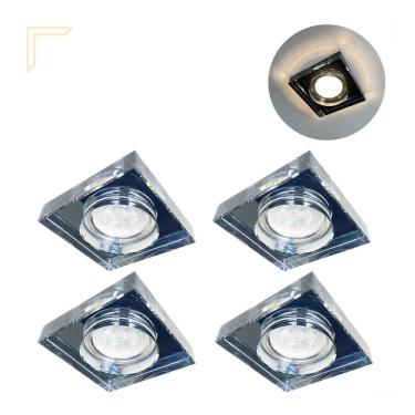 Imagem de 4 Spot Quadrado Cristal Embutir Fume Mr16 Dicroica Alz86