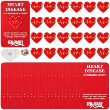 Imagem de Hinly American Heart Month ECG esmaltado pinos vermelhos a granel e cartões de prevenção de doenças presente para médico enfermeiro, Brooch Pin Size: 2.5 x 2 cm, liga de zinco e esmalte, Sem Pedra
