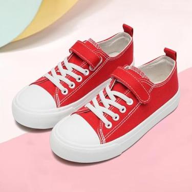 Imagem de Tênis infantil para meninos e meninas, cano baixo, casual, de lona, clássico, sem cadarço, ajustável, confortável, leve, para corrida, caminhada, vermelho/rosa, Vermelho, 20
