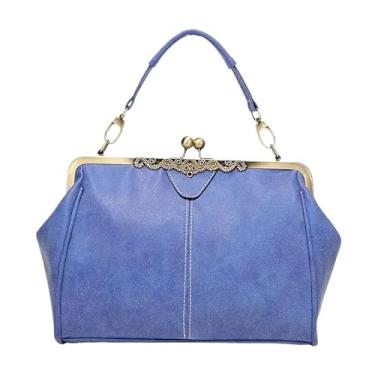 Imagem de SOMKB Bolsas de mão retrô femininas de couro PU bolsa de ombro feminina transversal bolsa de ombro bolsas femininas de alta qualidade, Azul, One Size