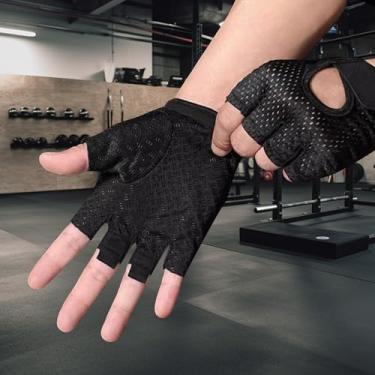 Imagem de Luvas de fitness masculinas de nylon meio dedo antiderrapantes luvas de ginástica e ciclismo tamanho GG preto