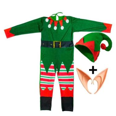 Imagem de Fantasia Elfo Infantil de Natal Longa Com Gorro e Orelhas de Duende - 