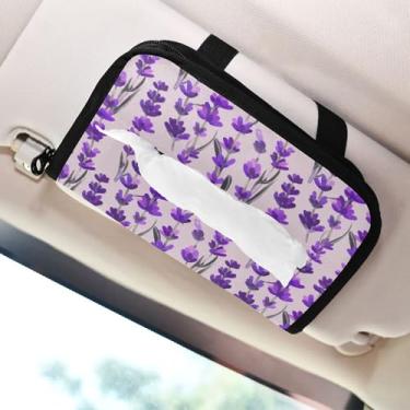 Imagem de SEHANY Porta-lenços de papel de carro lavanda roxa, caixa de lenços para carro, viseira solar, porta-guardanapos retangular, dispensador de máscara de carro, caixa de lenços de papel para automóvel