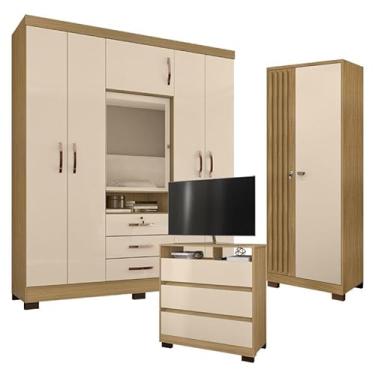 Imagem de Guarda Roupa Casal Imperial com Cômoda Texas e Armário Multiuso Versatile Carvalho Americano Off White - Incorplac