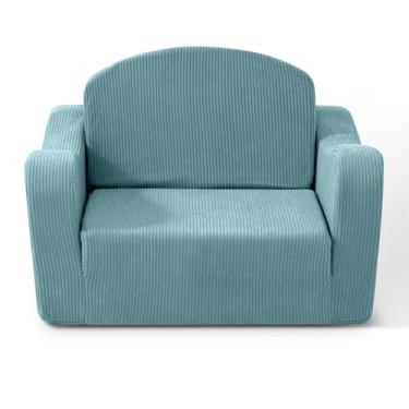 Imagem de aodisman Cadeira e sofá infantil grosso e confortável para crianças, sofá 2 em 1 que se desdobra para crianças de 1 a 3 anos, sofá conversível para espreguiçadeira para criança, azul