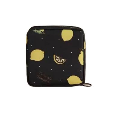 Imagem de Bolsa organizadora de guardanapos sanitários para mulheres, portátil, impermeável, bolsa organizadora com estampa de desenho animado (limão preto)