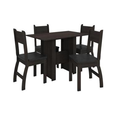 Imagem de Conjunto Mesa de Jantar Milano 1,08m com 4 Cadeiras Amendoa/Preto - Po