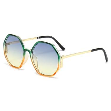 Imagem de Óculos de Sol UV400 - Armação Grande em Metal com Lentes Degradê para Homens e Mulheres, Ideais para Esportes ao Ar Livre, Corrida e Ciclismo, na cor verde.