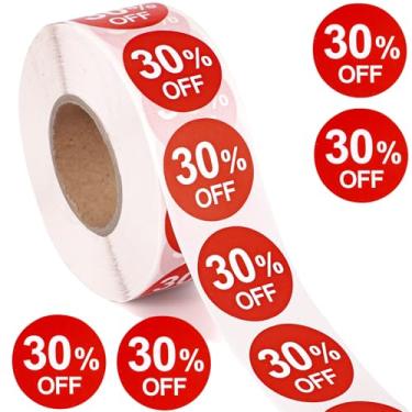 Imagem de 1000 adesivos com 30% de desconto, adesivos redondos de 2,5 cm com 30% de desconto, etiquetas de promoção prática, etiquetas de vendas para lojas de varejo, supermercados, lojas (vermelho)