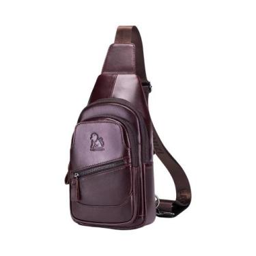 Imagem de Bolsa De Peito Casual Masculina Em Couro De Vaca Com USB Camada Superi