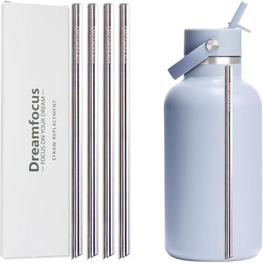 Imagem de Dreamfocus Canudos de metal reutilizáveis de substituição de aço inoxidável para garrafa de boca larga Hydro Flask 1,8 g pacote com 4