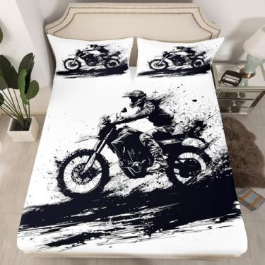 Imagem de Feelyou Jogo de lençol solteiro descolado, motocross, motocross, ultramacio, motociclista, corrida, esportes radicais, para decoração de quarto de crianças, meninos e meninas