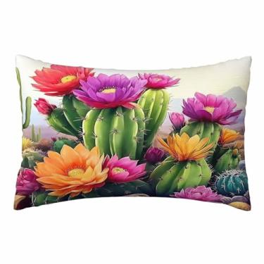 Imagem de Nicokee Capa de almofada aquarela cactos cactos flores fronhas de almofada de poliéster decorativa para sofá, quarto, sala de estar, tamanho Queen 50 x 76 cm