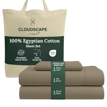 Imagem de Conjunto de lençóis de luxo Cloud Scape Linen 100% algodão egípcio (solteiro GG, acinzentado)