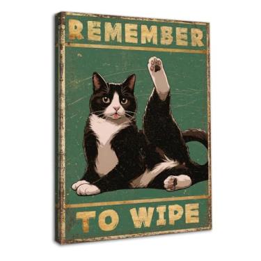 Imagem de Dazzlewall Impressão de arte de parede de gato engraçado emoldurado, "Remember To Clean", pôster humorístico para decoração de banheiro de banheiro 30,5 x 40,6 cm, presente para amantes de gatos