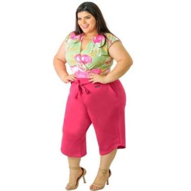 Imagem de Calça Pantacourt Plus Size Feminina com Cinto Cós Médio Cintura Média Ponto Roma Catwalk-Feminino