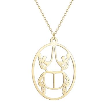 Imagem de Chereda Colar com pingente de besouro Hércules para mulheres e homens, aço inoxidável, raios solares, olho turco, joia, Aço inoxidável, Sem Pedra Preciosa