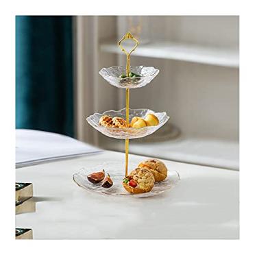 Imagem de Decoração de pratos de frutas bandeja de servir de 3 camadas bandeja de frutas de vidro multicamadas bandeja de bolo comercial recepção pastelaria sobremesa suporte de exibição pratos de frutas/prato