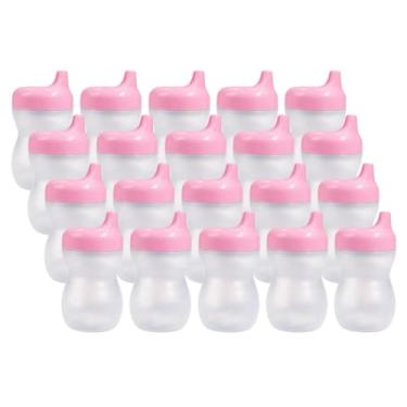 Imagem de Kit 20 Copo Infantil Com Bico Transição Treinamento Bebê Suco Água 350ml Escola (Transparente C/Tampa Rosa)