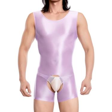 Imagem de SEAUR Body masculino brilhante Unitard sem mangas brilhante roupa íntima cosplay fantasia macacão roupa de boate, Roxa, M