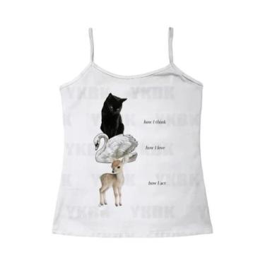 Imagem de Camiseta Feminina Y2K Com Estampa De Gato, Estilo Punk Gótico, Ajuste 