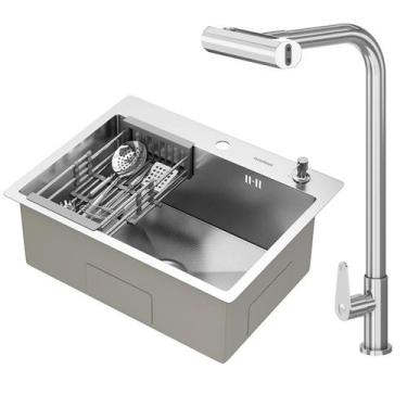 Imagem de Kit Cuba Gourmet Quebec 60cm Aço Inox 304 e Torneira Gourmet Tóquio Bi