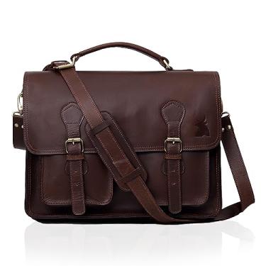 Imagem de Bolsa mensageiro de couro para homens, pasta vintage feita à mão para laptop e bolsa de ombro masculina, Marrom, 15.6 Inch, Estilo 4